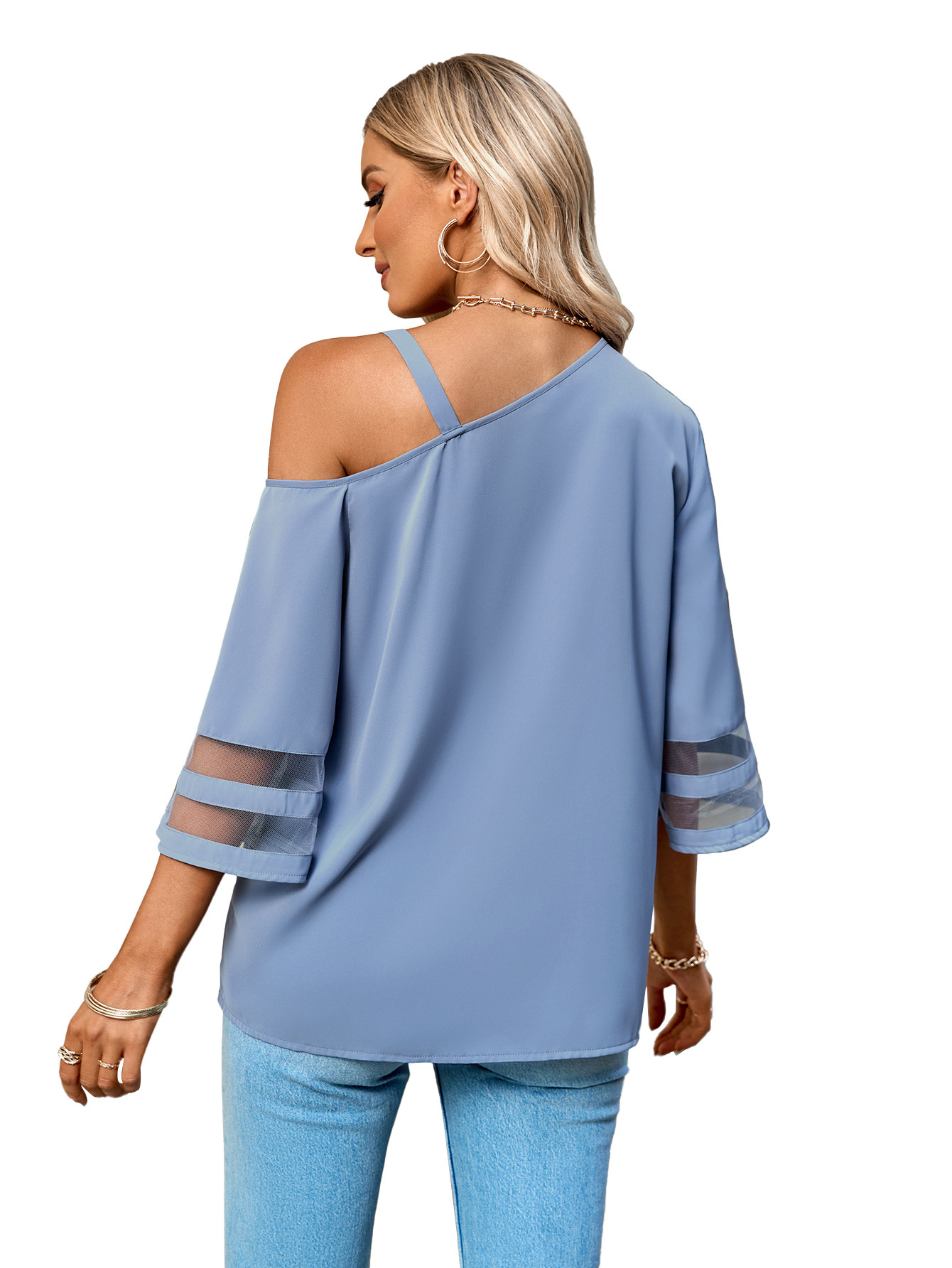 2023 frühjahr/Sommer Neue frauen Mode Lässig Feste Metall Taste Eine Schulter Top für Frauen_voghion.com