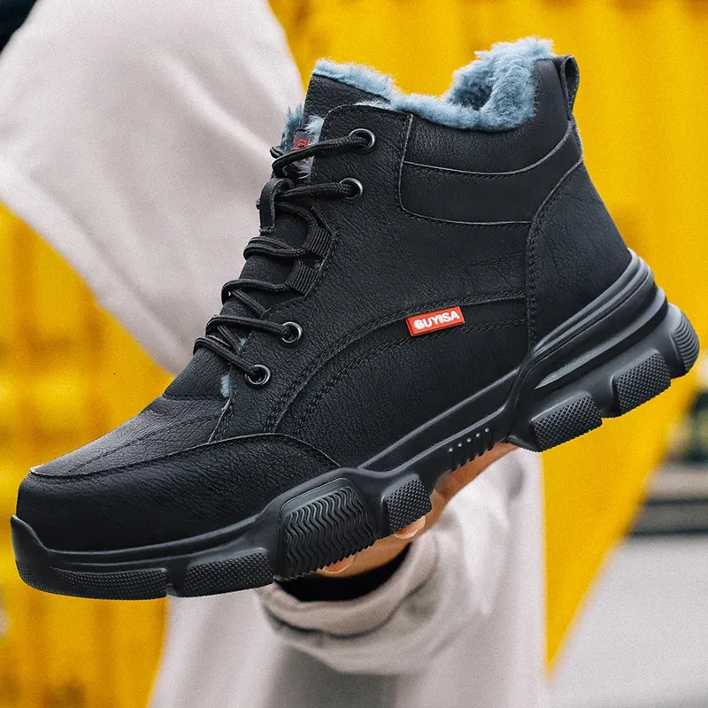 Bottes de sécurité en cuir noir pour homme, chaussures de travail imperméables et résistantes à la pression des clous, bout en acier inoxydable_voghion.com