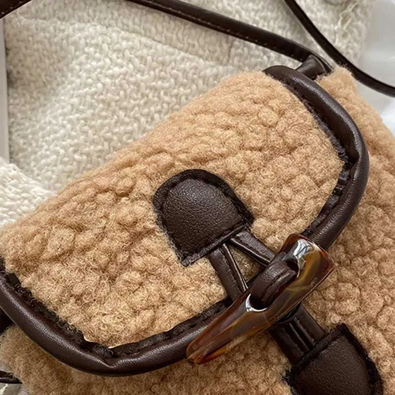 Plush One Shoulder Crossbody Bag Small Square Bag For Women_voghion.com