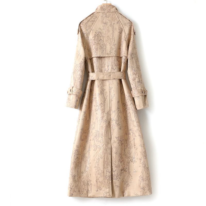 Women's autumn new style temperament fashion print over knee long windbreaker 6791_voghion.com