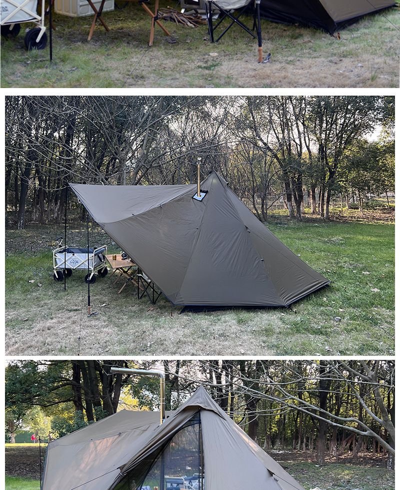 Camping în aer liber 15D cu o singură față din silicon pentru două persoane, ultra-ușor, plus perdea de cer, cort piramidal două în unu_voghion.com