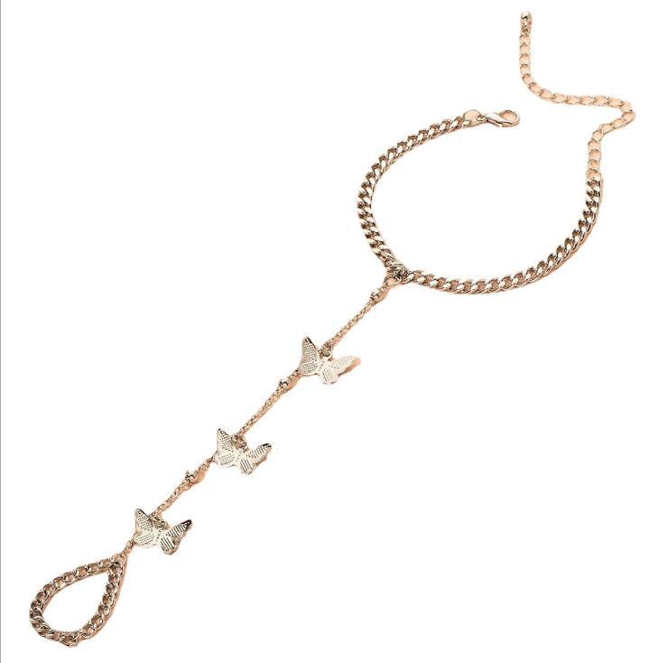 Braccialetti da donna di vendita calda, stile retrò, ciondolo a farfalla, catena, braccialetto da dito, anello, braccialetto a catena integrato, accessori regalo_voghion.com