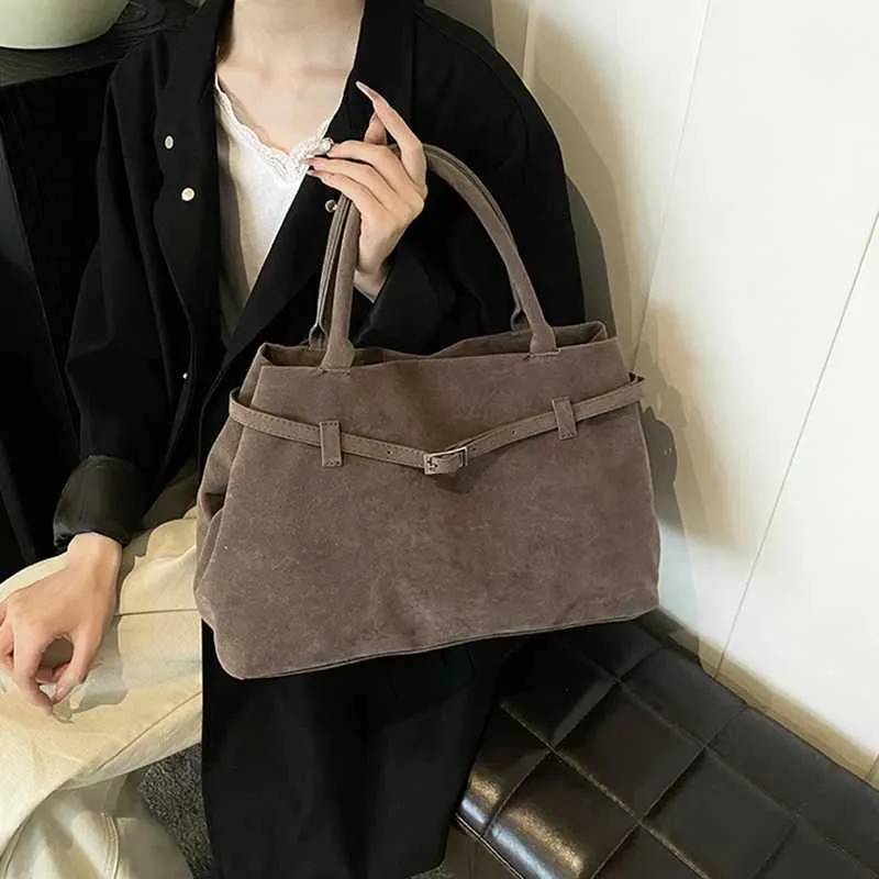 Madinga rudens ruda moteriška retro zomšos didelės talpos pečių diržo sagtimi moteriška rankinė pažastims Ba241104_voghion.com