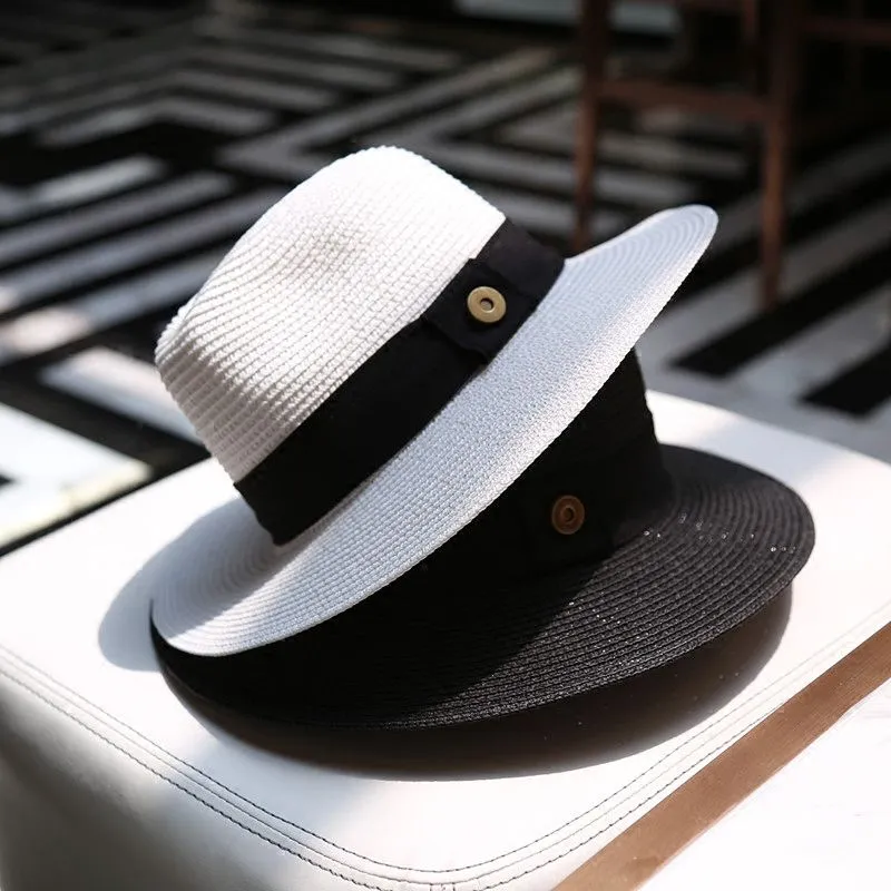 Straw Jazz Hat Women's Black Panama Sunshade Summer Fedora_voghion.com