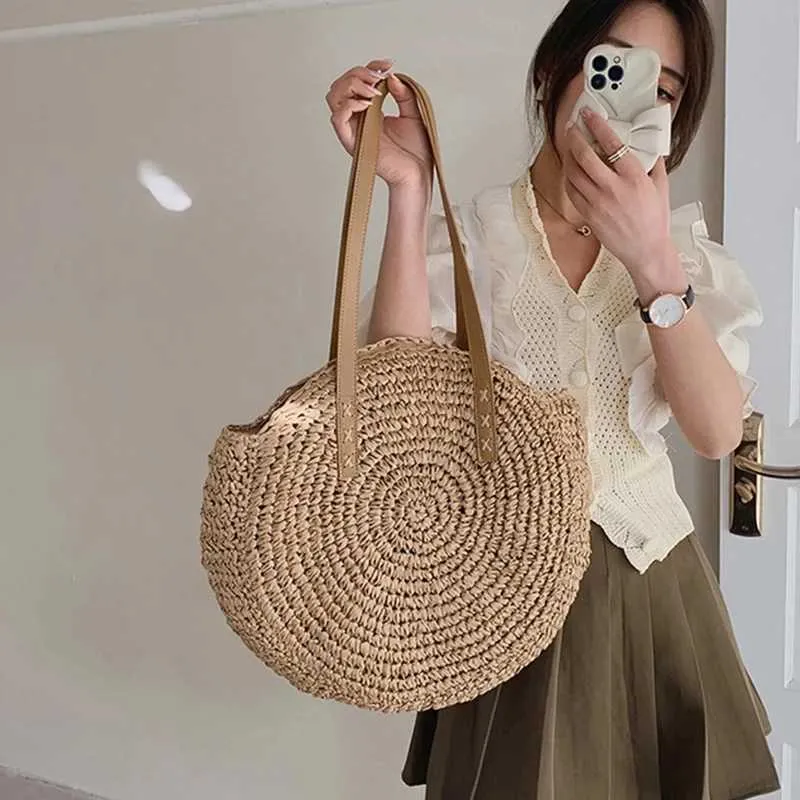 Große Stroh-umhängetasche Für Damen Strandtasche Für Den Urlaub_voghion.com