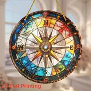 Nautical Compass Suncatcher - 8" Acrylic Art. Colorful Window Decor For Home Or Office, Perfect As A Thoughtful Gift._voghion.com