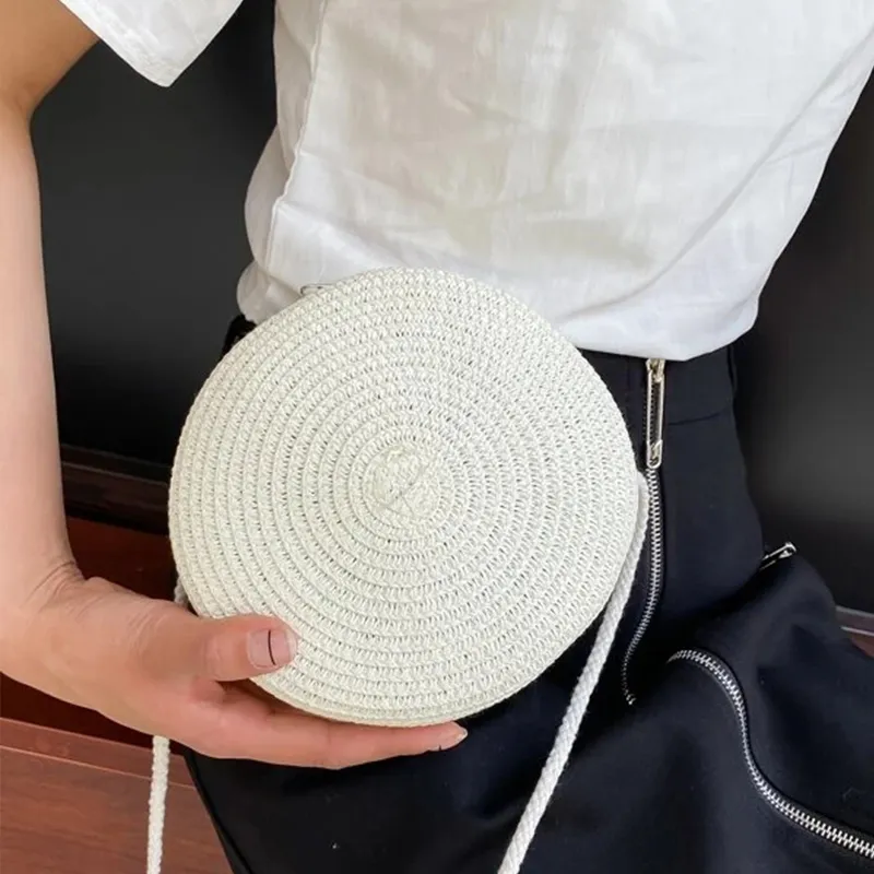 Sacs à bandoulière en paille tissée d'été pour femmes, sac à main rond en rotin fait à la main, petit sac de plage, de voyage, à bandoulière_voghion.com