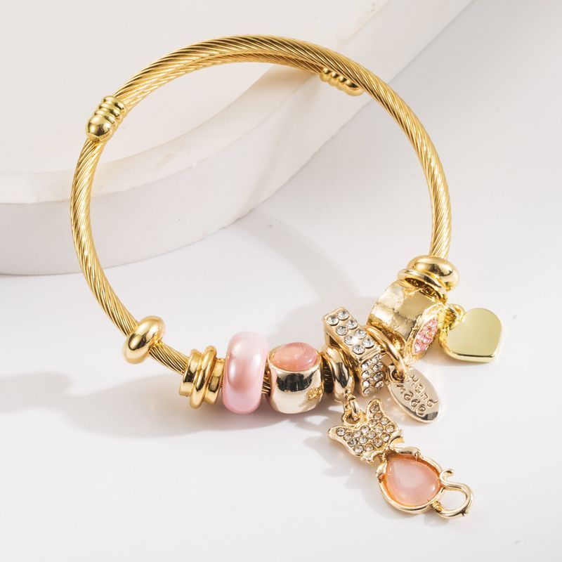 Nuovo bracciale regolabile in acciaio inossidabile con ciondolo a forma di gatto e ciondolo Dia per la migliore amica_voghion.com