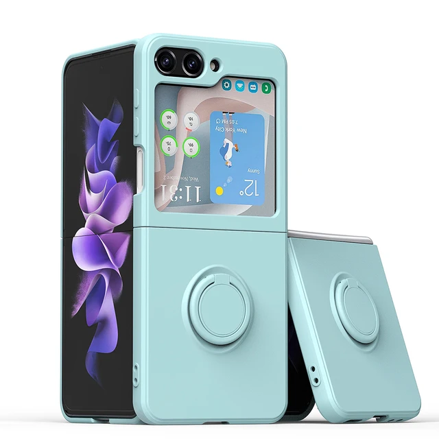 Capa de celular colorida com anel líquido e suporte para Samsung Galaxy Z Flip 5 4 3, capa fosca rígida e antiqueda_voghion.com