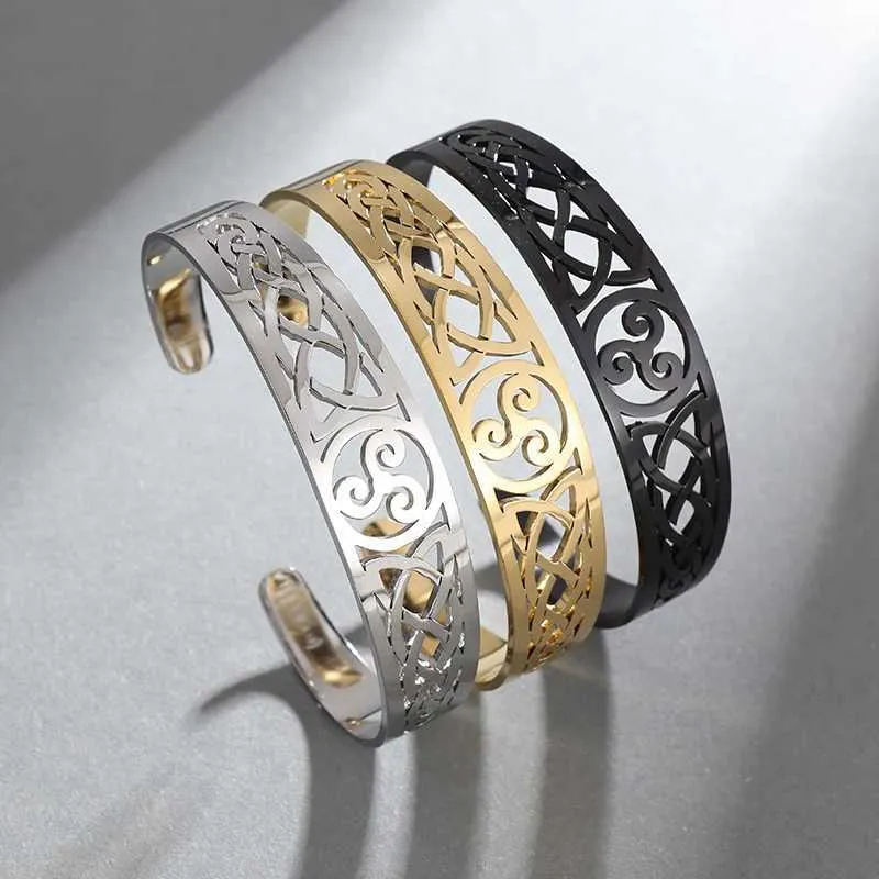 Náramky s přívěsky Keltský uzel Triskelion Trojitá spirála Triskele Náramek pro muže a ženy Severská nerezová ocel Nastavitelný_voghion.com
