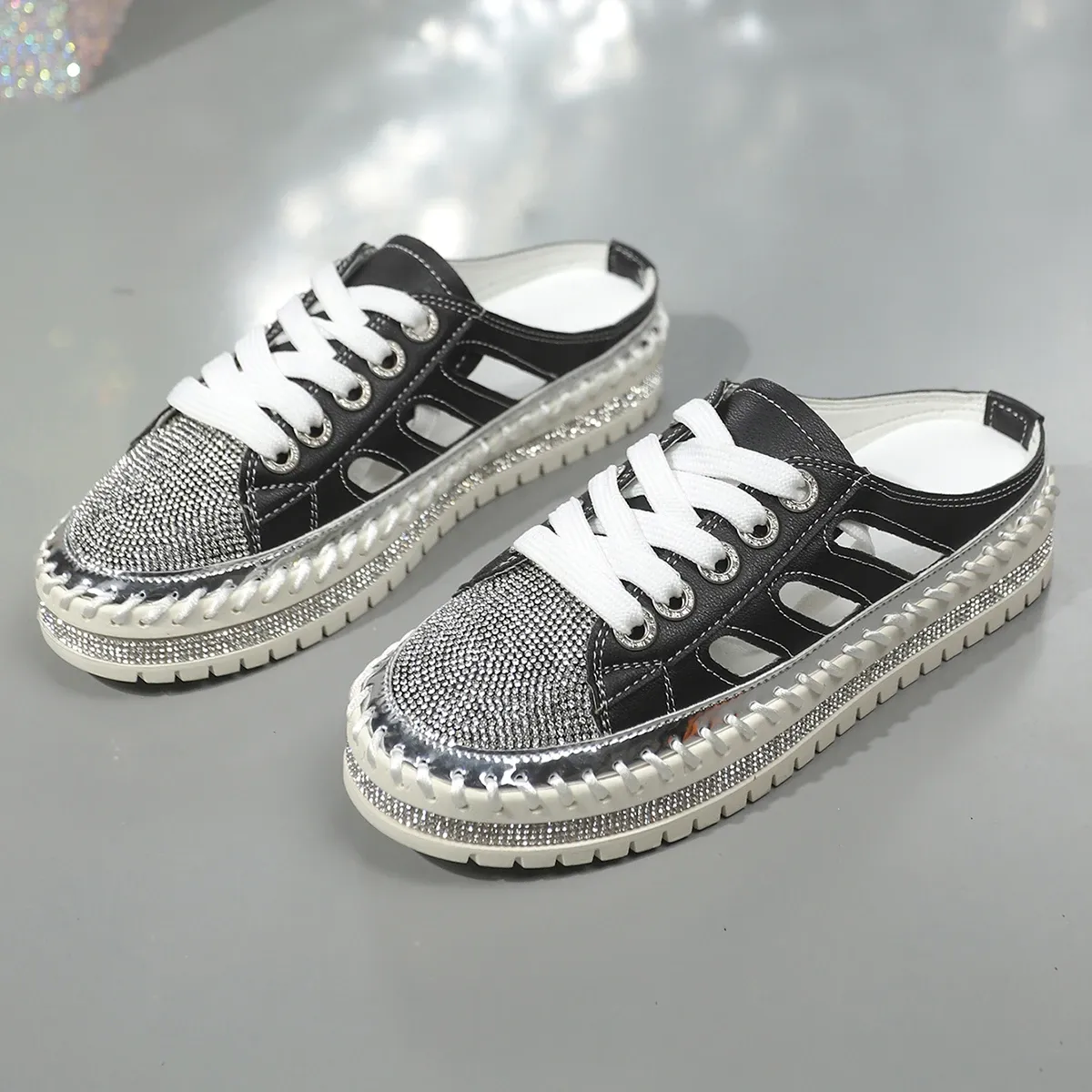trend Woman Crystal Half Slippers For Women Flat Platform Comfortable Elegant Shoes Bg Women's Sandals 1b46 Platm_voghion.com