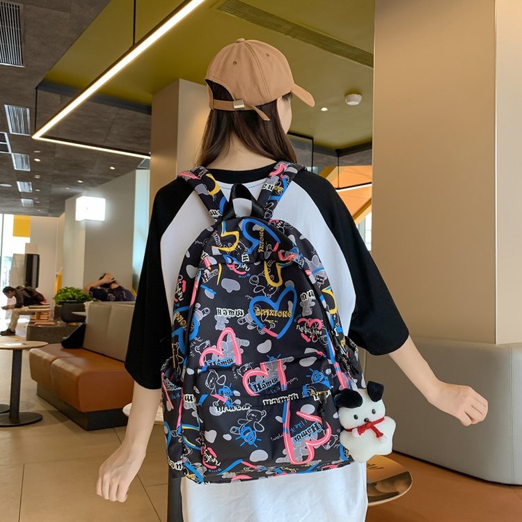 Men's Bags for girls with love print version for campus junior high school and high school students, schoolbags for girls, casual backpack