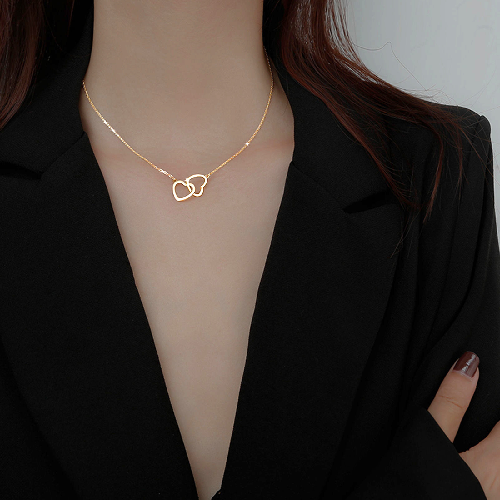 Love Double Ring Necklace Female Instagram Collar Chain Harajuku Style Simple to Heart Matching Pendant Neckchain Trendy_voghion.com