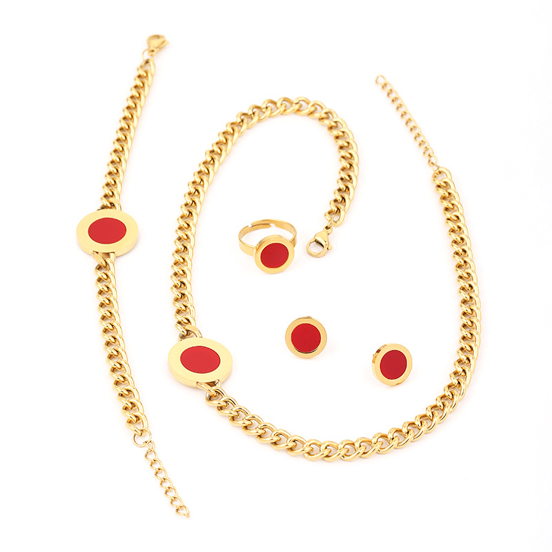 Gute Nuovo Set di Gioielli Geometrici Rotondi in Acciaio Inox con Catena Cubana, Collana, Bracciale, Orecchini e Anello per Donna_voghion.com