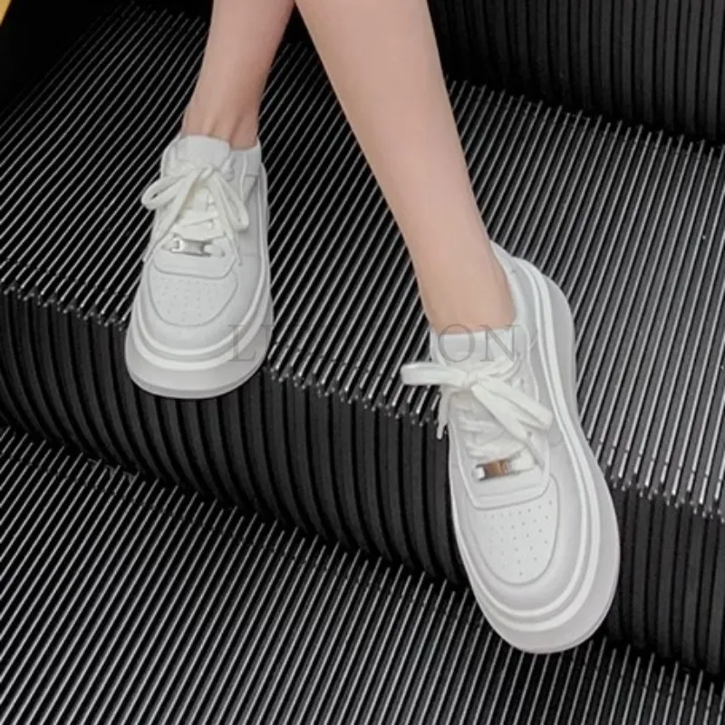 Round Toe Thick Sole Small White Shoes With Mesh For Breathability Comfort Anti Slip Wear Resistant Casual Versatile_voghion.com