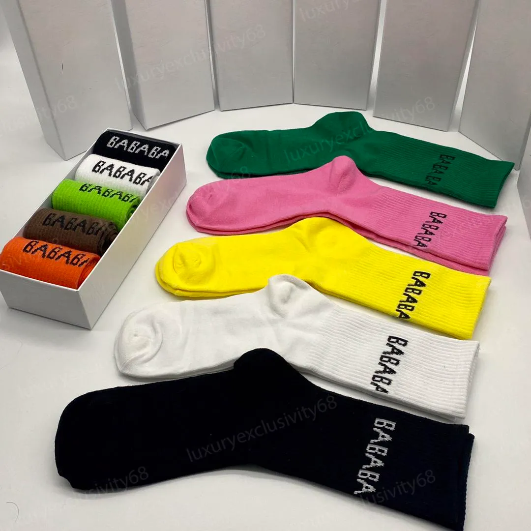 Soc B urberry Mens Womens Fashion stocking Sport embroidery trend Hip Hop cotton 5 pairs box men's stockings_voghion.com