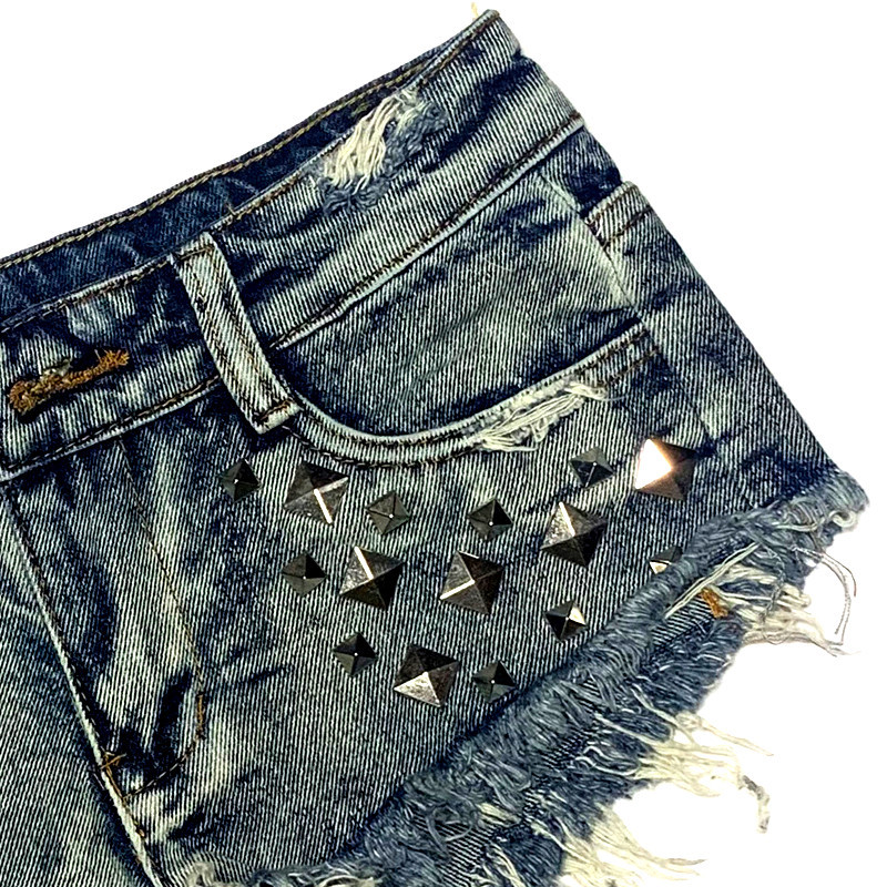 2025s Short Studded Denim Shorts Ultra Low Waist Hot Punk Style Nightclub Women's Pants Frayed Edges Distressed Washed_voghion.com