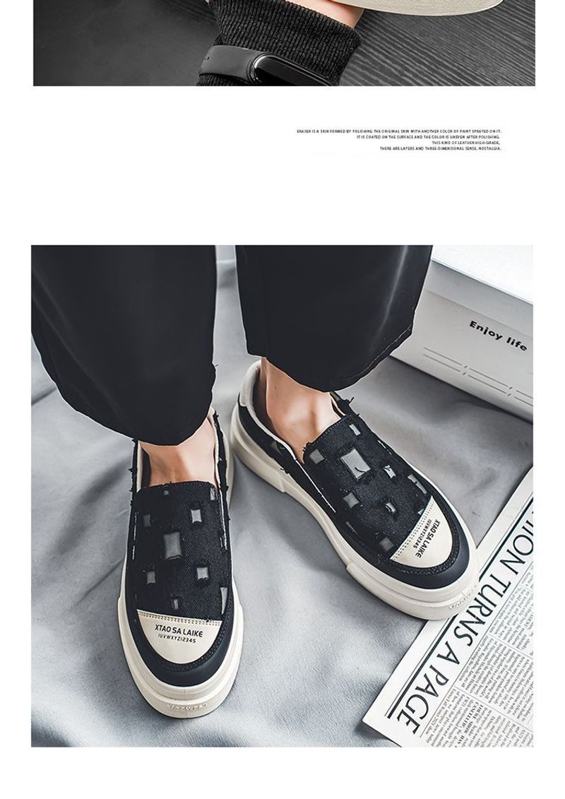 MannNeil 2024 New Summer Breathable Canvas Trdy M's Versatile Instagram High Street Brok Hole Beggar Board Shoes_voghion.com