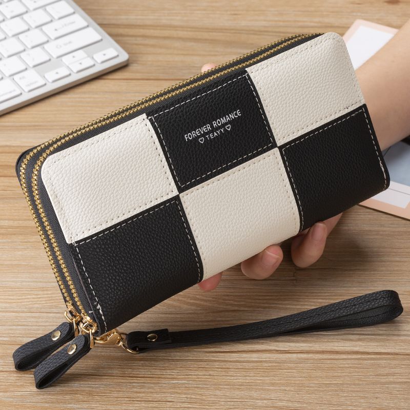 Lange Hand Mädchen dreifarbige Spleißen einfache Reißverschluss Handy Geldbörse Brieftasche_voghion.com