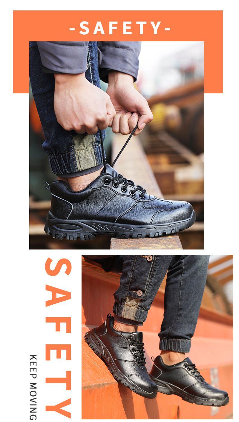 PU Leather Men Safety Anti-smash Anti-puncture waterproof Lightweight Work Sneakers Indestructible Shoes Boots_voghion.com