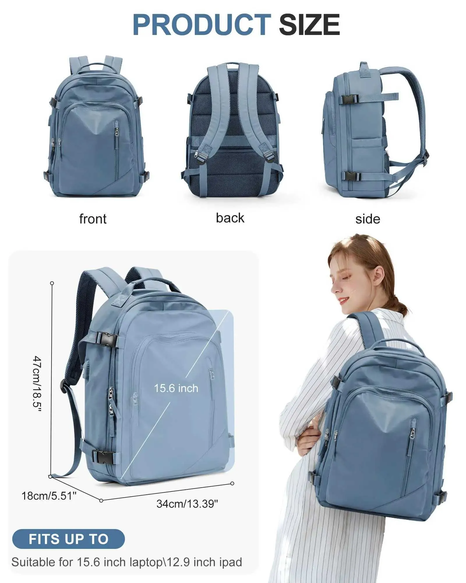 Large Travel For Women Waterproof School Airplane Approved Weekender Bag Men Laptop Backpack BlueyC241116_voghion.com