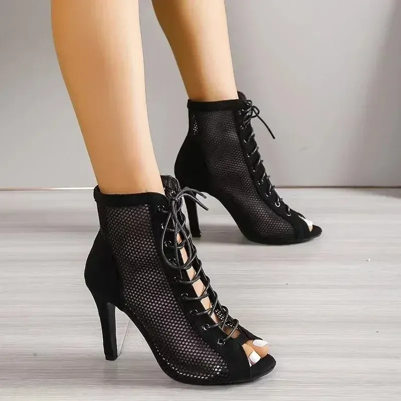 Sandalias de baile de verano para mujer, zapatos de salón, salsa, tango, de malla con recortes, para fiesta, 2024, E085_voghion.com