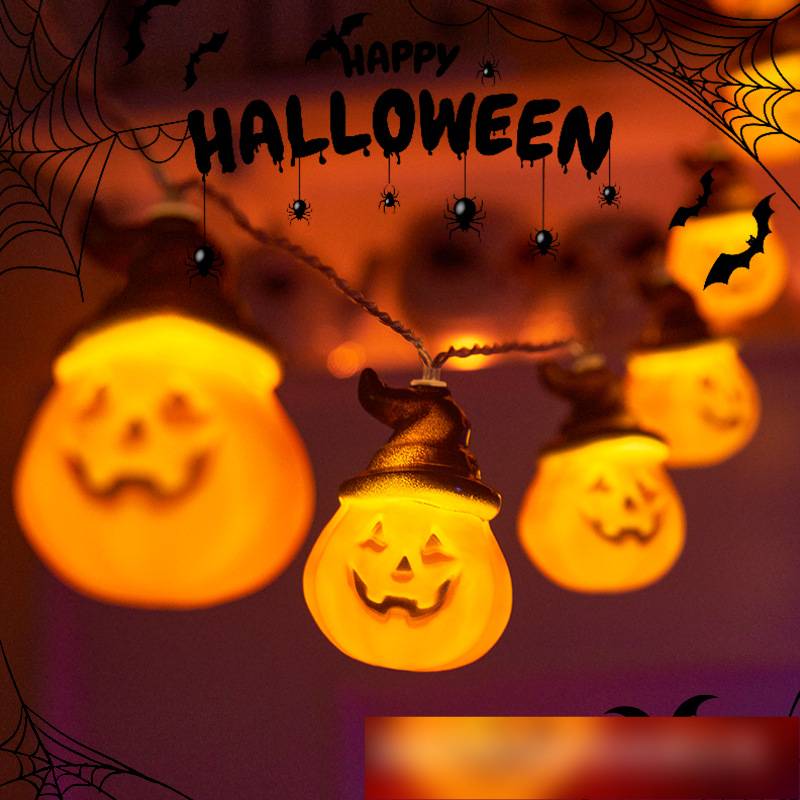 Halloweenowy łańcuch świetlny z dynią LED, dekoracja, rekwizyty, wisiorek, sklep, scena, układ, atmosfera, przebieranie się_voghion.com