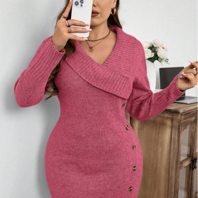 Women's Knit Dress Button-down Casual Pullover For Women_voghion.com
