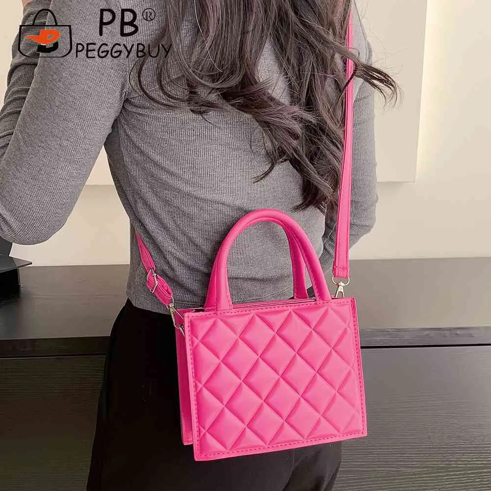 Borsa a tracolla da donna alla moda, casual, con cerniera, a reticolo rombico, piccola, con manico superiore, in tinta unita, per viaggiare ogni giorno._voghion.com
