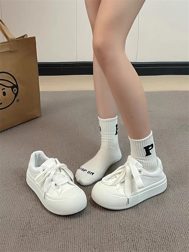 Casual Platform Sneakers For Women Versatile White Trainers_voghion.com