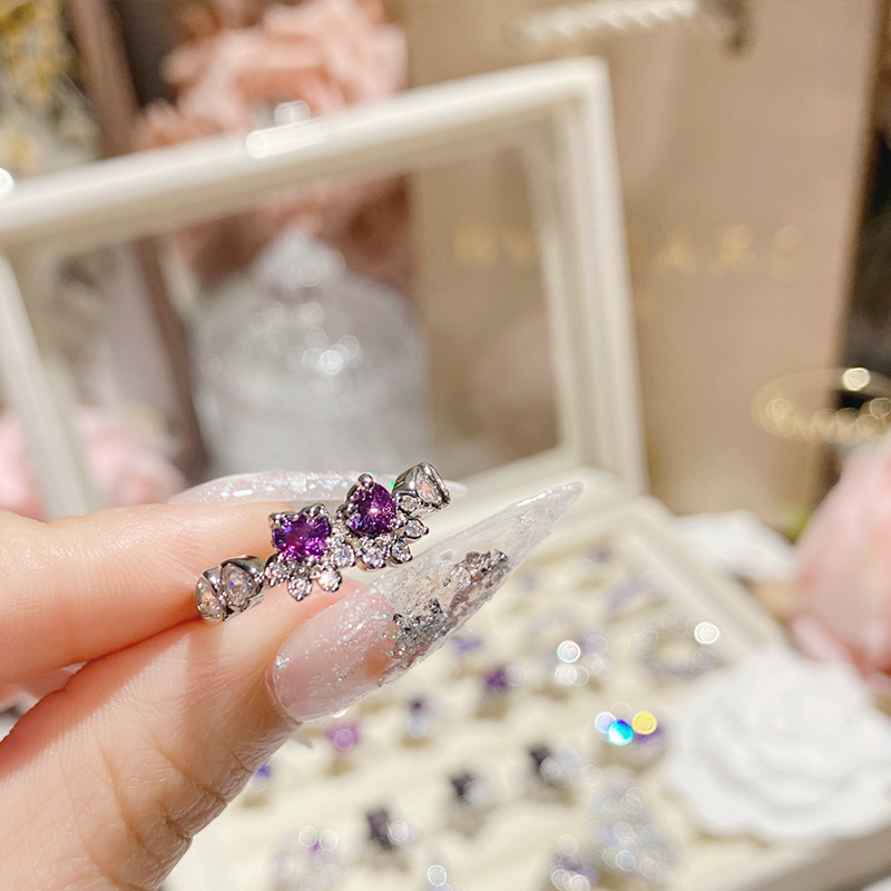 Elegant Purple Diamond Ring Gold Plated Luxurious Sparkle_voghion.com