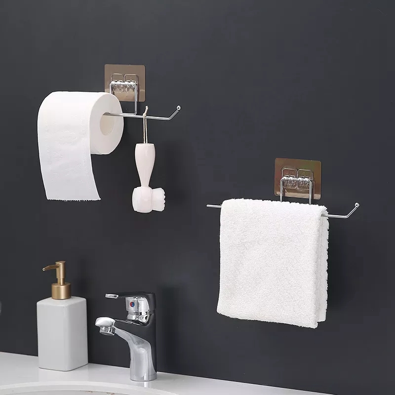 Selbstklebend Buedzëmmer Kichen Toilette Rack Rollpabeierhalter Tissue Metall Stand Handduchhänger Wandmontage / Hängend Typ_voghion.com