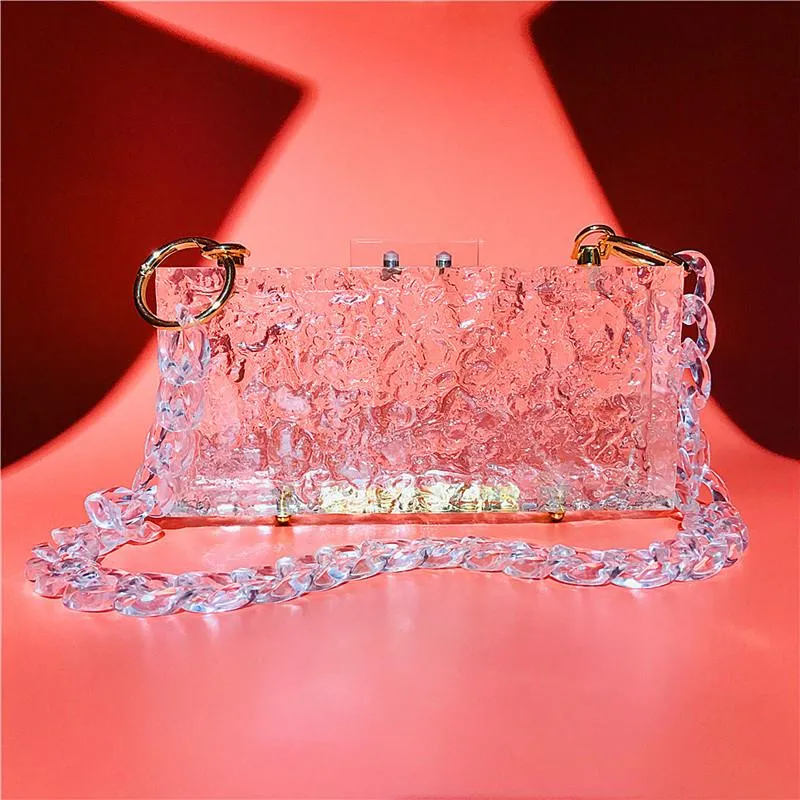 Borsa a secchiello da donna in acrilico trasparente effetto ghiaccio screpolato | Borsa da sera alla moda 2024_voghion.com