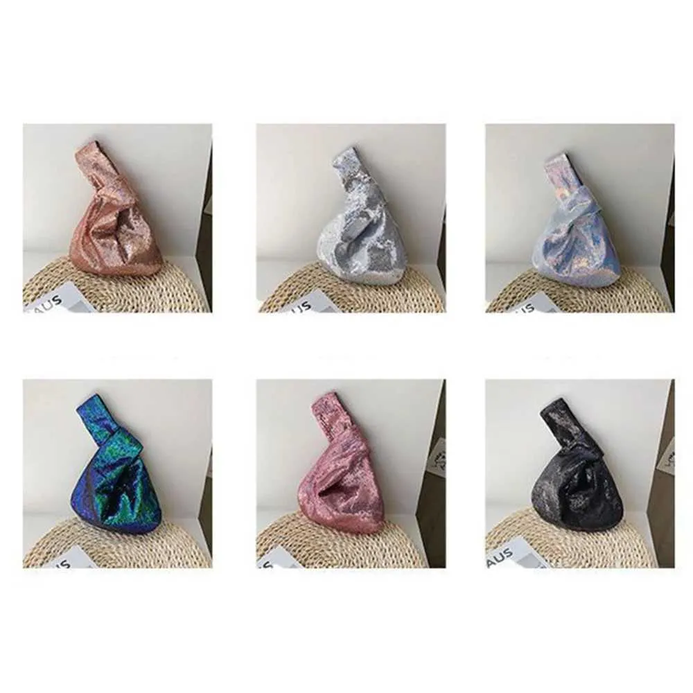 Portafoglio da donna alla moda con glitter scintillanti e chiusura a scatto, piccolo flash da polso con nodo, tasca, borsa firmata 2023 Y241106_voghion.com