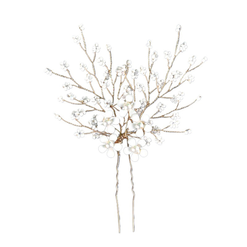 Perles de millet transfrontalières européennes et américaines fleurs blanches épingle à cheveux en forme de U coiffure accessoires de mariage de mariée en gros_voghion.com