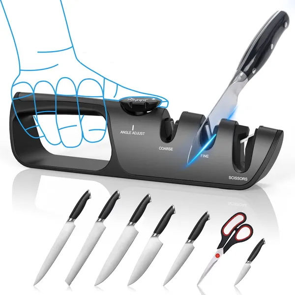 Messerschärfer 5 in 1, verstellbarer Winkel, Küchenschleifmaschine, professionelles Messer- und Scheren-Schärfwerkzeug für den Haushalt_voghion.com