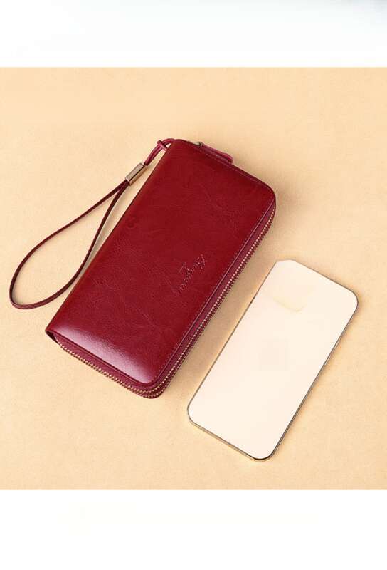 Lange Brieftasche aus echtem Leder mit Doppelreißverschluss und großer Kapazität, Handtasche, Brieftasche für Damen_voghion.com