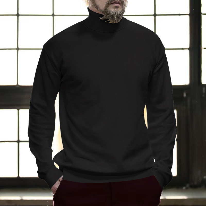 Maglione a collo alto in cotone da uomo, casual, tinta unita, autunno inverno 2023_voghion.com
