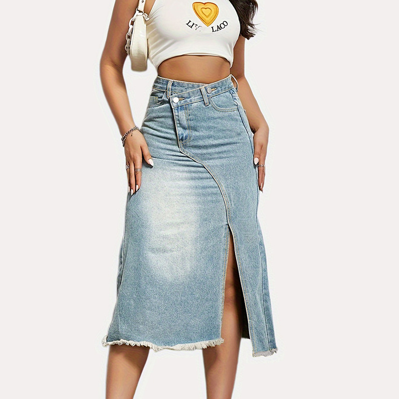 Women's deconstructed split high waist denim skirt cotton high waist slim design skirt for women