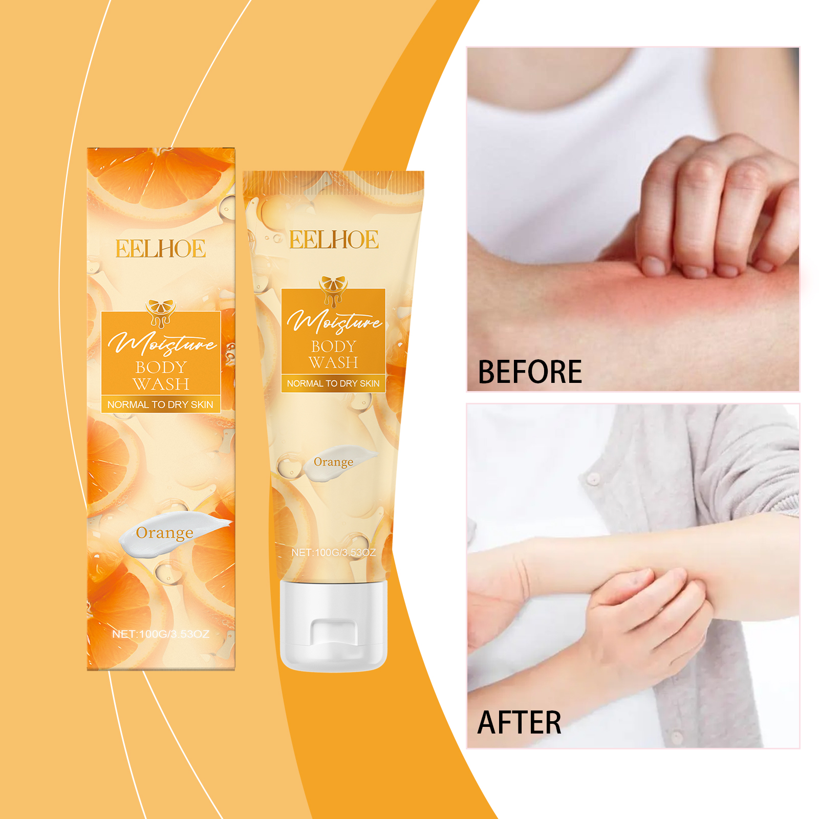 EELHOE Orange Moisturizing Shower Gel, Refreshing Orange Essence Gently Nourishes The Body Clean And Moisturizing Shower Gel_voghion.com