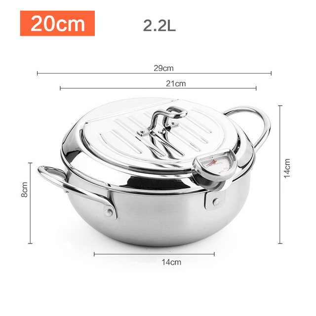 Pentola per friggere giapponese con termometro e coperchio in acciaio inox 304, padella per friggere tempura da cucina, 20-24 cm KC0405_voghion.com