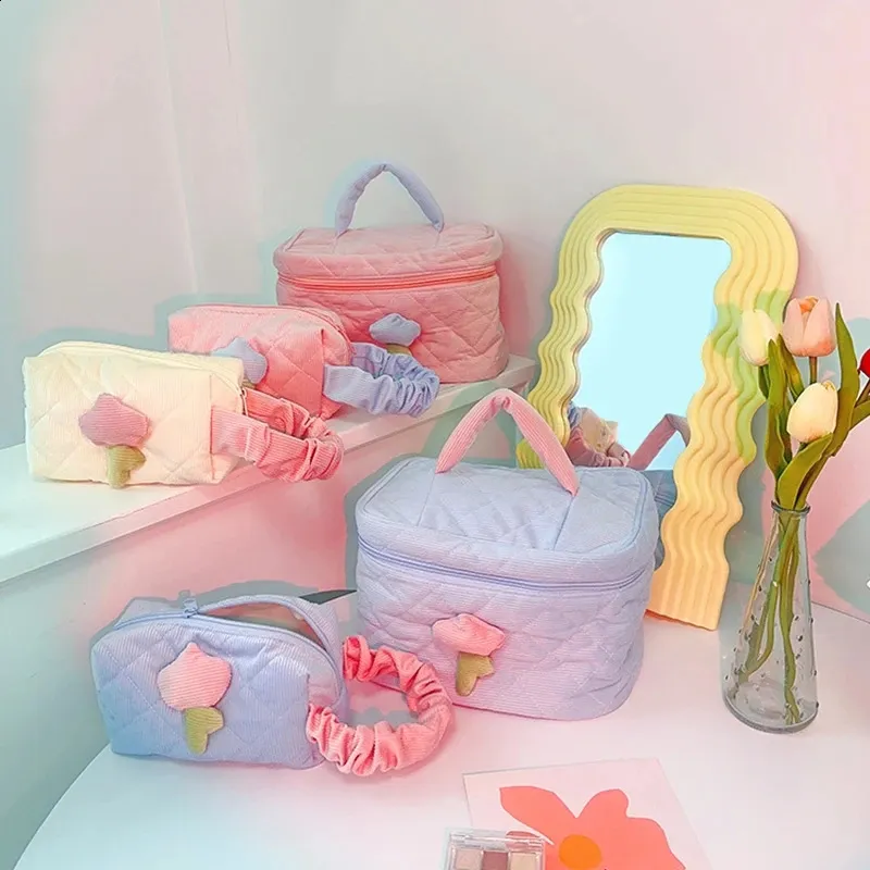 Female Quilted Cosmetic Case Womens Tulip wer Pouch Zipper Makeup Bag Travel Make Up Beauty Toiletry Handbag Tote_voghion.com