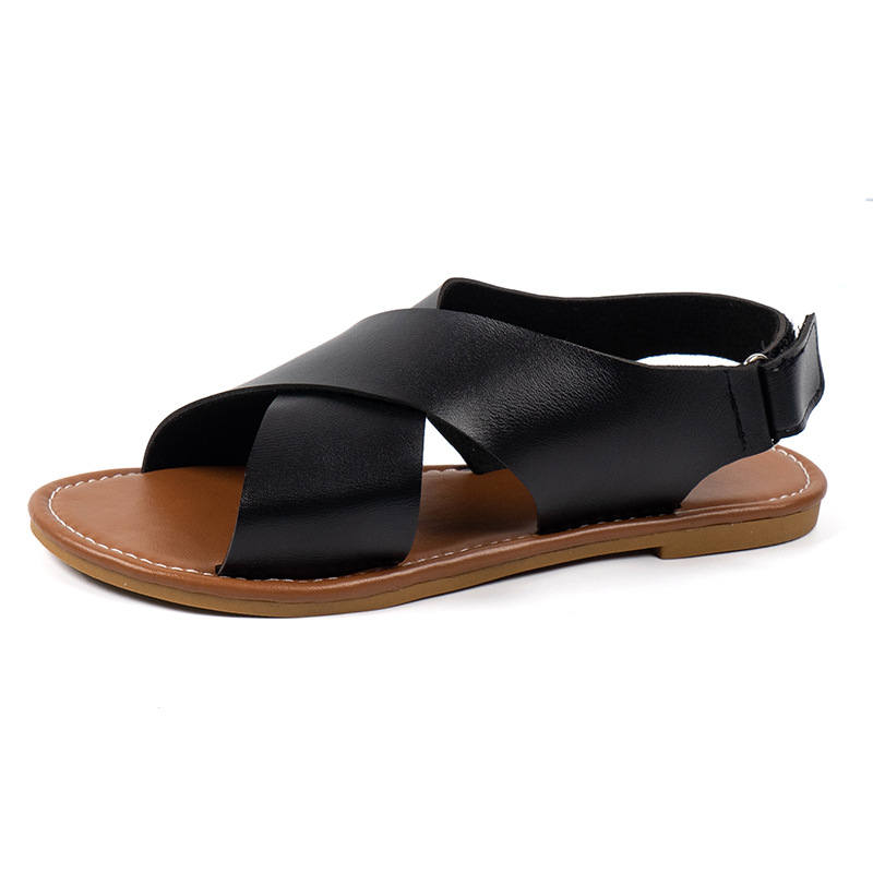 Sandali da spiaggia taglie forti per donna, punta tonda, suola piatta, velcro_voghion.com