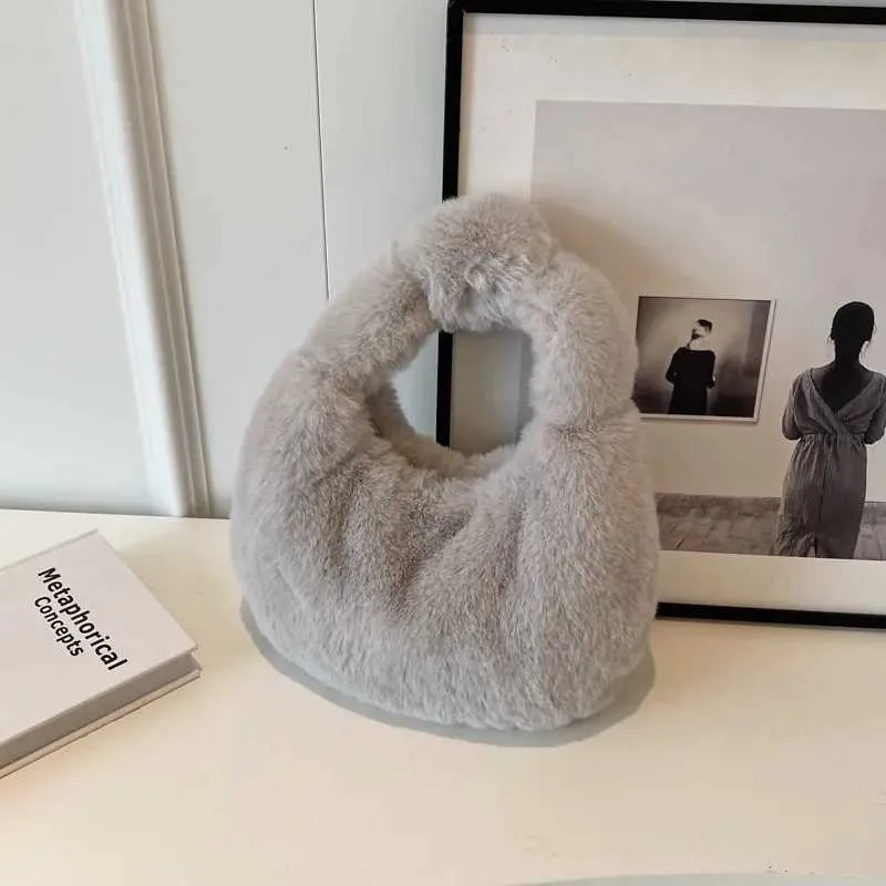 Portafoglio da donna con manico corto Fi Cluh carino Wen Fur Small Half Mo caldo peluche borsa da polso Y241106_voghion.com