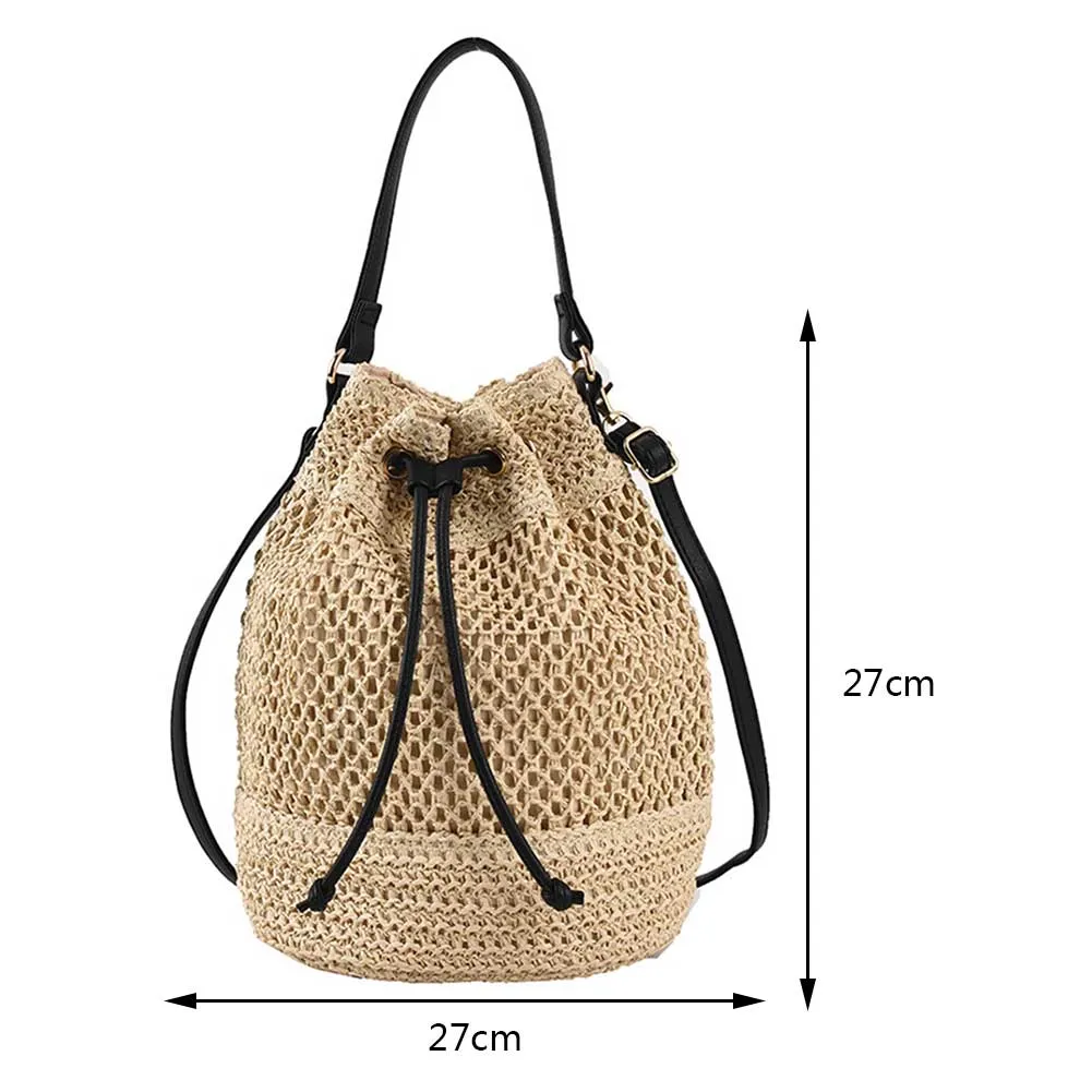 Summer Women Handbags Drawstring Straw Beach Crossbody Bags Adjustable Strap Fashion Casual Simple Elegant For Weekend_voghion.com