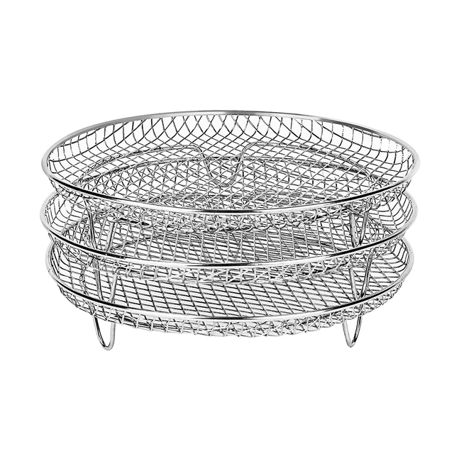 3-lagiger Grillrost für die Heißluftfritteuse, Edelstahlkorb, Bratrosthalter, BBQ-Grill, Kochrost, Dampfgarerrost für Küchenöfen_voghion.com
