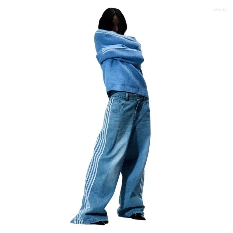 Y2K Herre Dame Jeans Baggy Høy Kvalitet Broderte Stripete Haruku Joggebukser Herre Dame Hip Hop Streetwear Avslappet Vide Ben_voghion.com