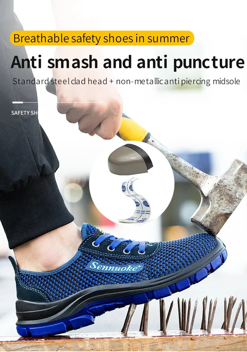Chaussures pour hommes avec embouts en acier légers, adaptées aux travailleurs, sans besoin de transport, sécurité industrielle, tennis_voghion.com