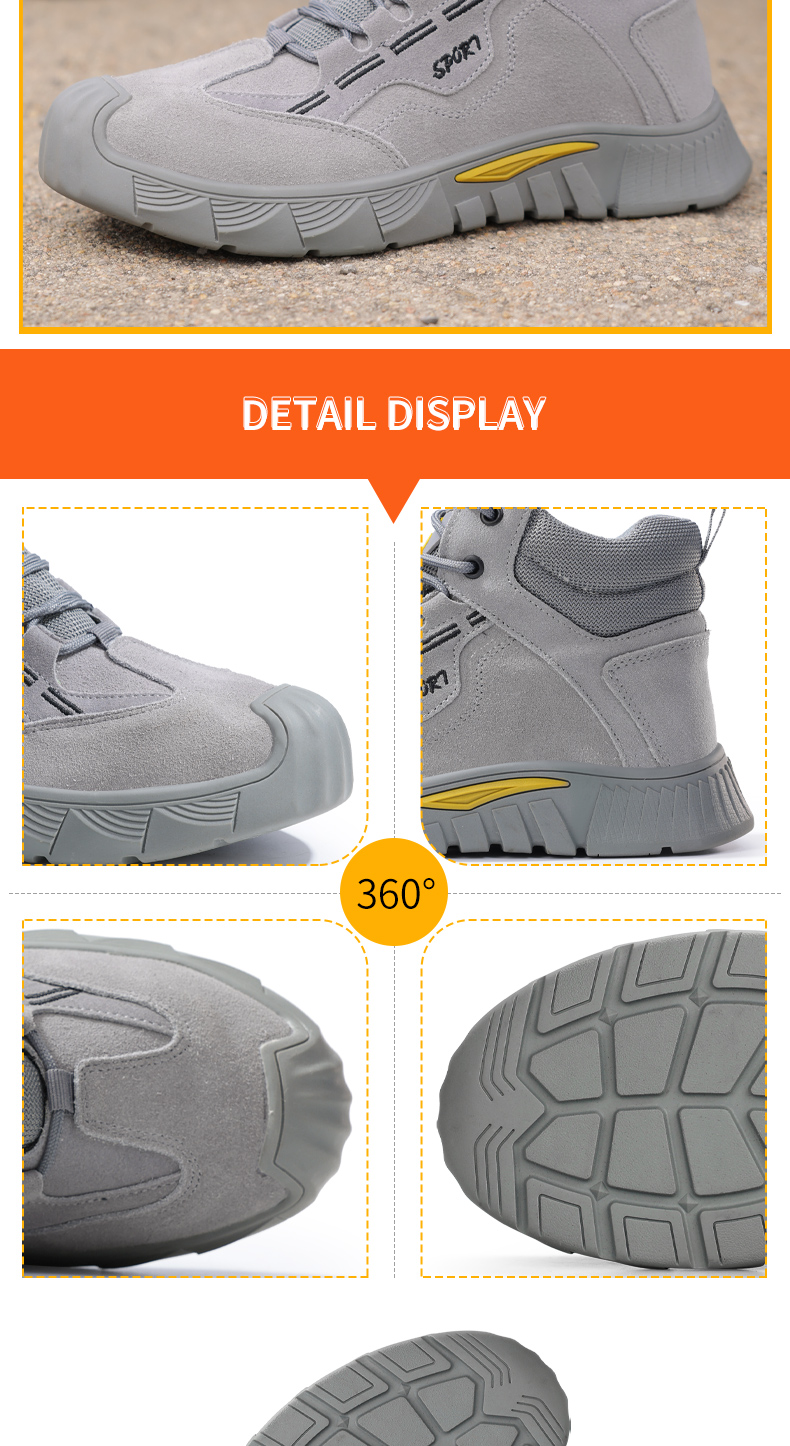 GUYISA Scarpe antinfortunistiche da uomo con punta in acciaio, stivali grigi anti-sfondamento e anti-perforazione, antiusura, CN37-47 0266G_voghion.com