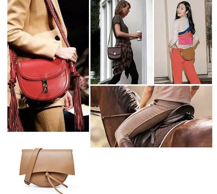 Moteriškas, odinis platus diržas, pusiau apvalus retro karvės odos vieno peties balno krepšys_voghion.com